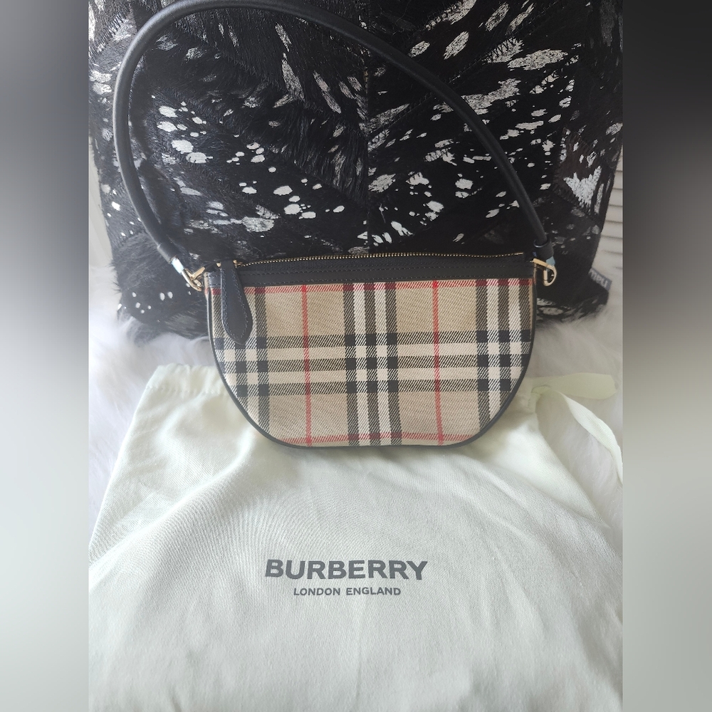 Authentic Burberry Olympia Vintage Beige Check Shoulder Bag